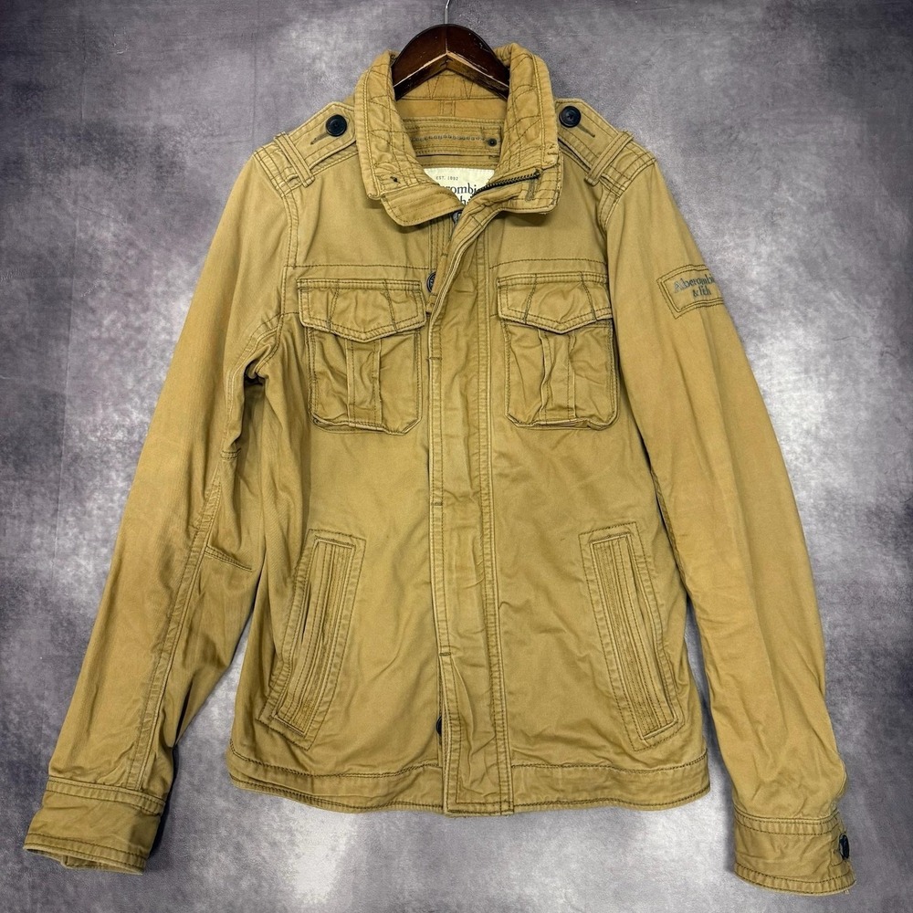 VTG Y2K Abercrombie & Fitch Men‎ Field Jacket Size Medium Tan Utility